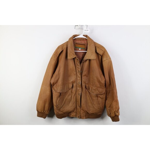 Vintage 90s Streetwear Womens L Distressed Full Zip Leather Flight Bomber Jacket - Picture 1 of 16